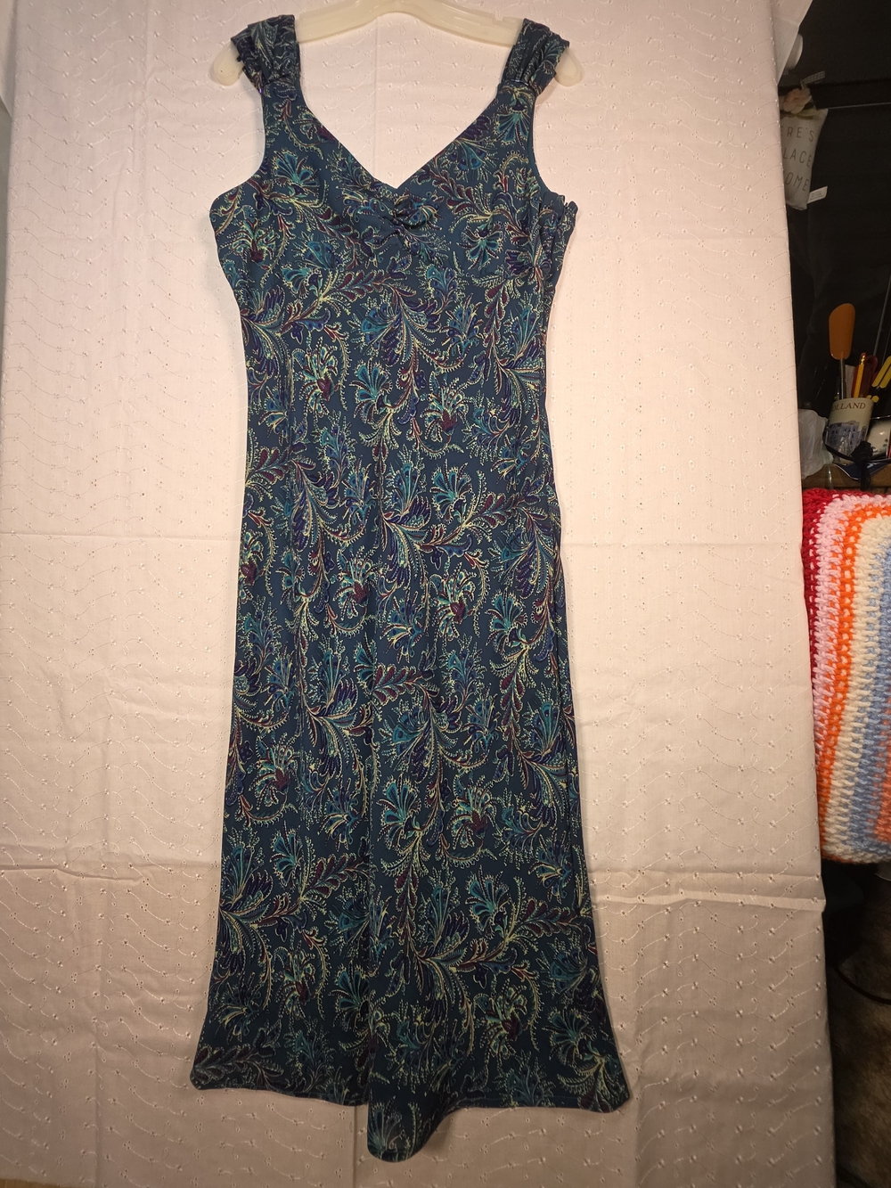 Sleeveless Teal Paisley Maxi Dress with V-Neck